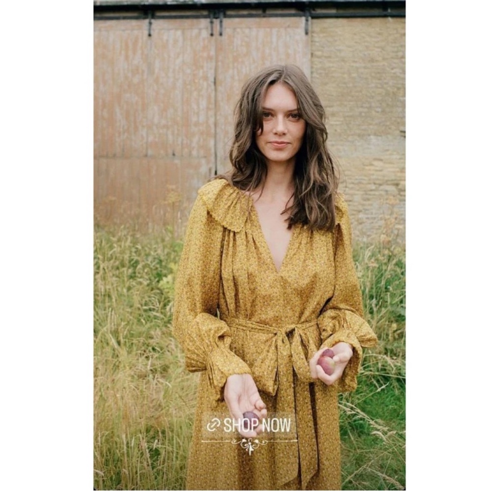 Doen Golden Mustard Floral Long Sleeve Maxi Dress